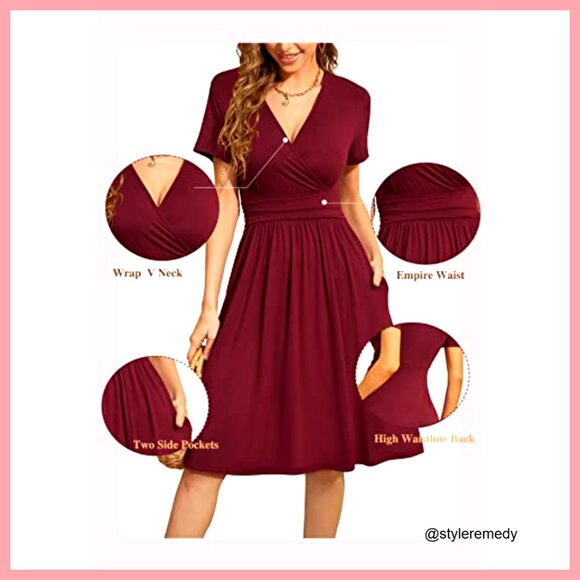 Short Sleeve V-Neck Floral Dress with Pockets, Casual Summer Swing - Picture 5 of 7